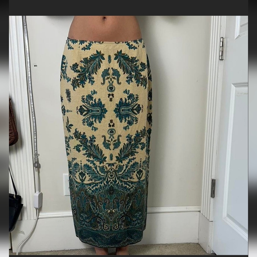 Norton McNaughton Teal and Cream Pencil Skirt
